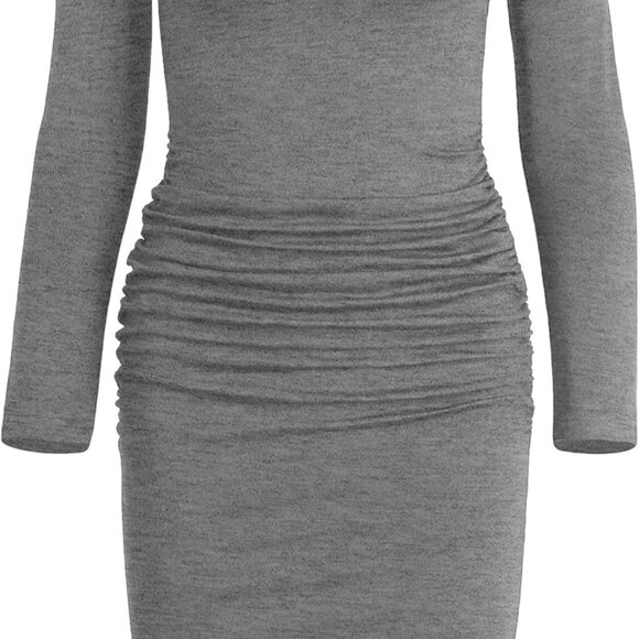 Women's Long Sleeve Ruched Casual Sundress Bodycon Sheath Knee Length Dress - Picture 1 of 6